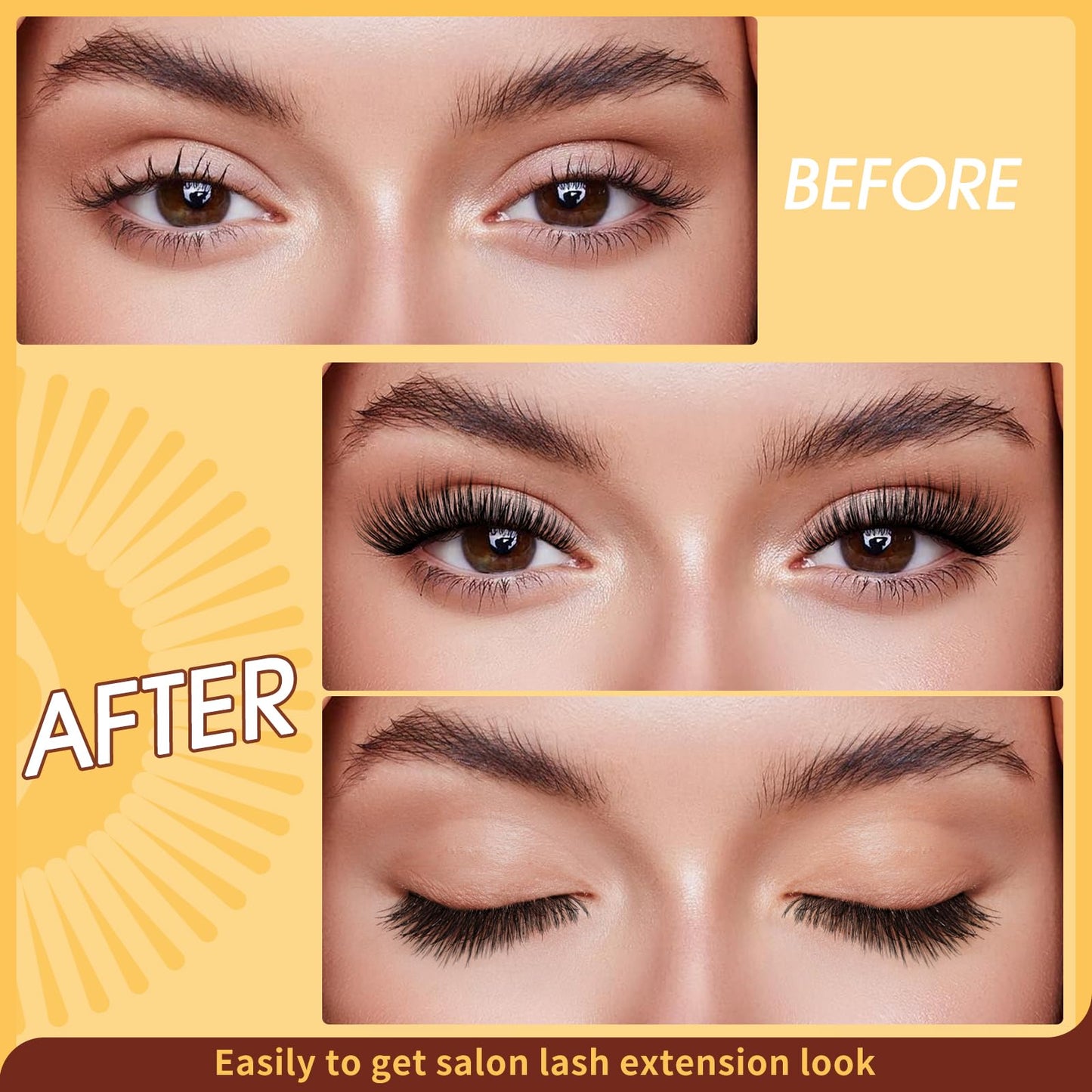 QUEWEL Magnetic Eyelashes 1 Pair Reusable Magnetic Eyelashes with Applicator No Glue Needed Eyelashes Cat Eye Natural Look Lash Clusters Kit Easy to Wear and Remove(B05)