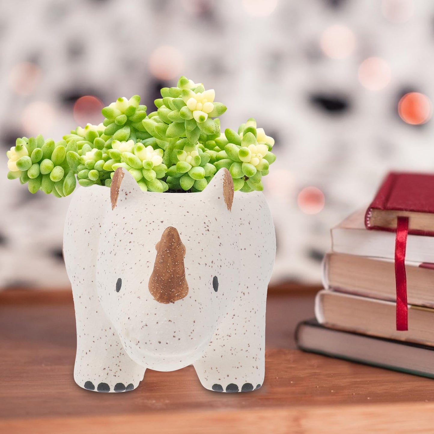 Hemoton Rhino Shaped Ceramic Planter Cute Animal Planter for Mini Plants Cactus, Smooth Shiny Ceramic - Plants Not Included, 8.25" Wide, Rhino