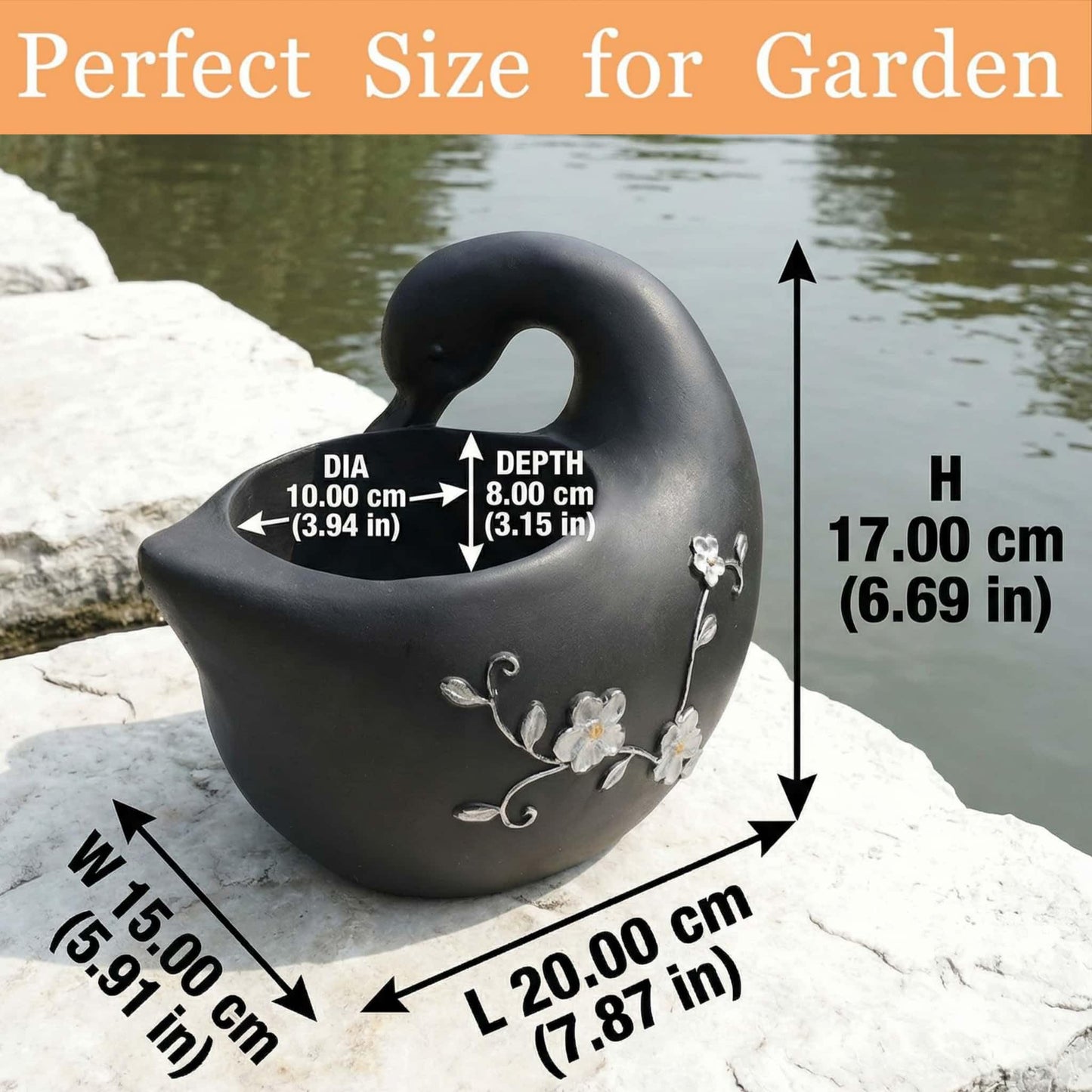 Euiroet Swan Flower Pot - Unique Resin Sculpture, Enchanting Decorative Garden Planter, Elegant Swan Vase for Succulents & Air Plants, Indoor/Outdoor Use, Durable & Whimsical Design (Black)