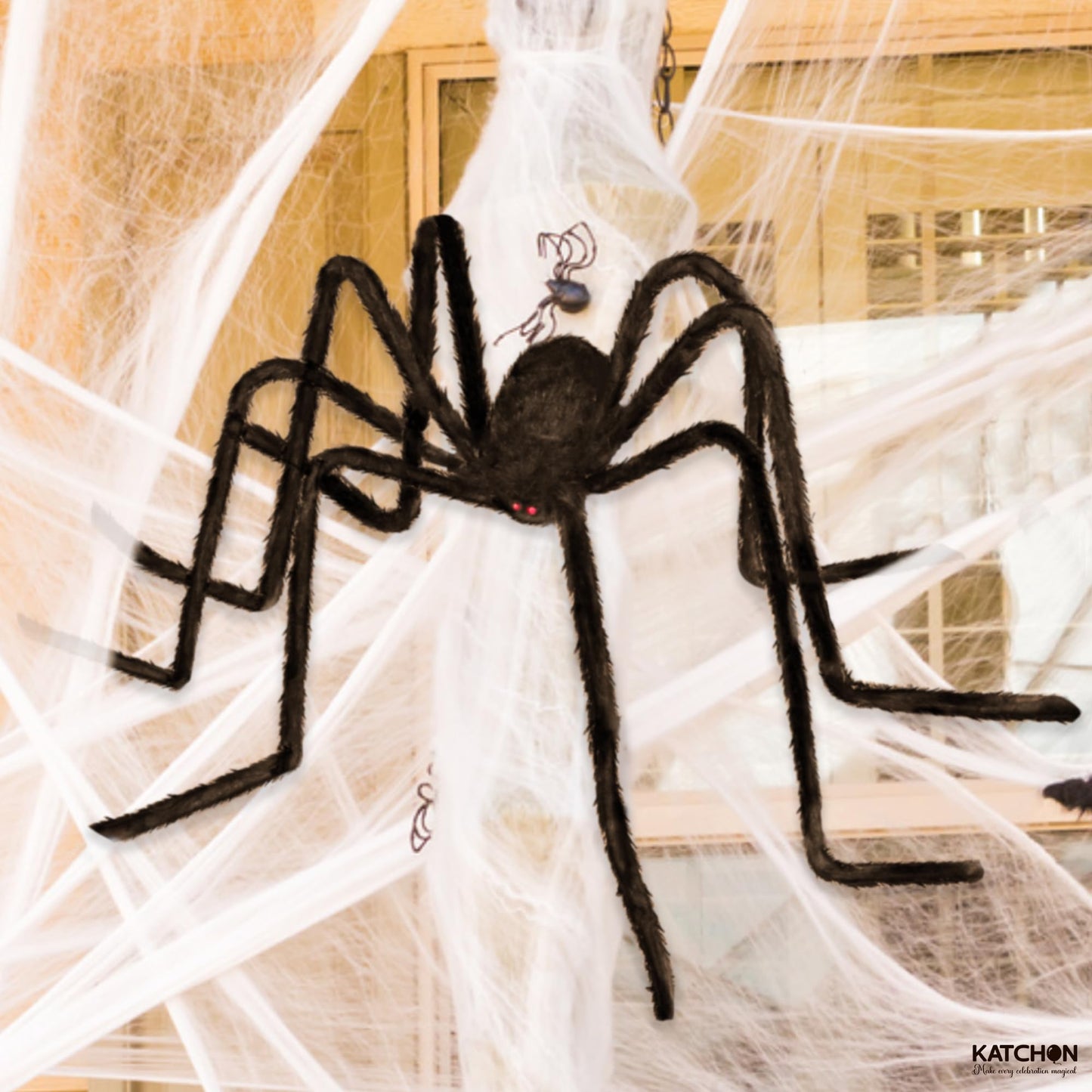 KatchOn, Giant Halloween Black Hairy Spider - 6.5 Ft, Foldable Fake Spider Halloween Decorations Outdoor | Summerween Decorations Party | Giant Spider Decoration for Summerween Party Decorations