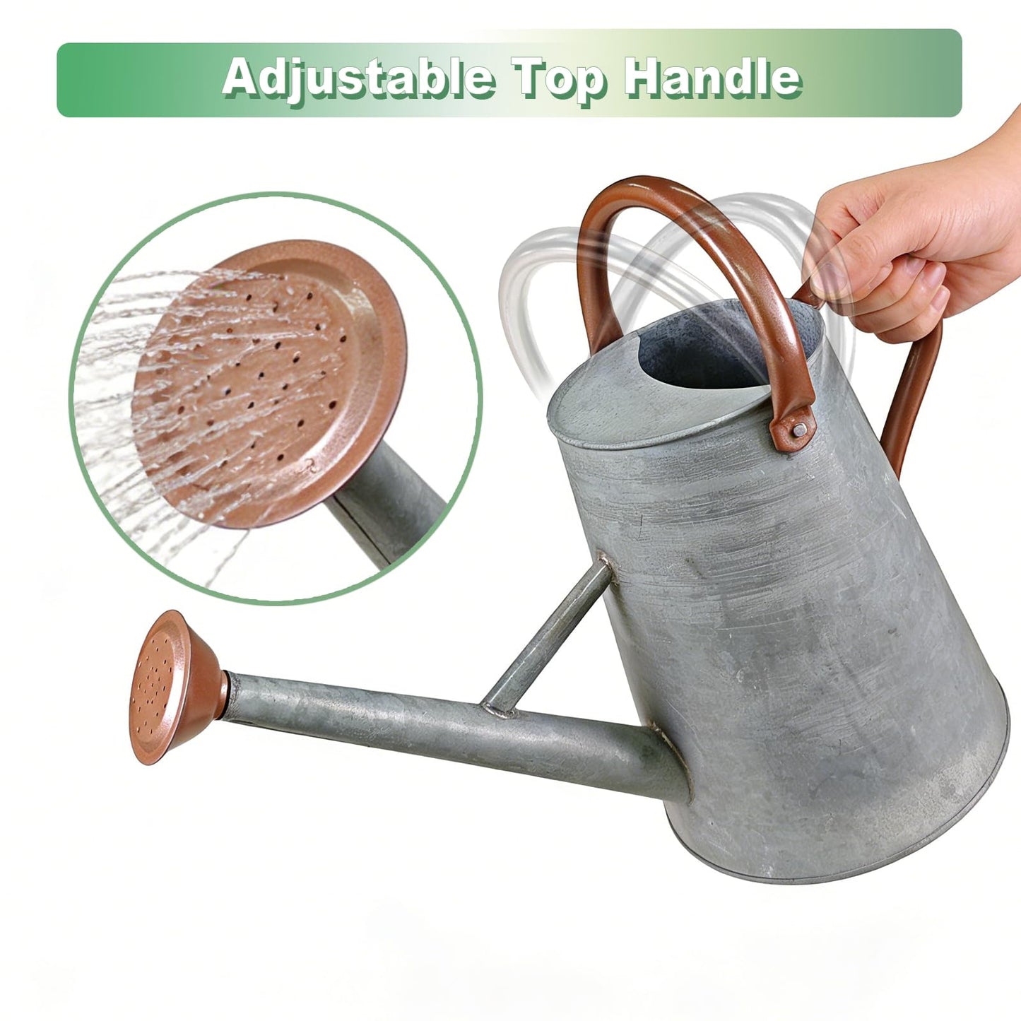 Watering Can for Outdoor&Indoor Plants，1.5 Gallon（5.7L） Metal Watering Can with with Removable Spout，Large Galvanized Steel Garden Flower Water Can Watering Pot with 2 Handles，Rustic Silver