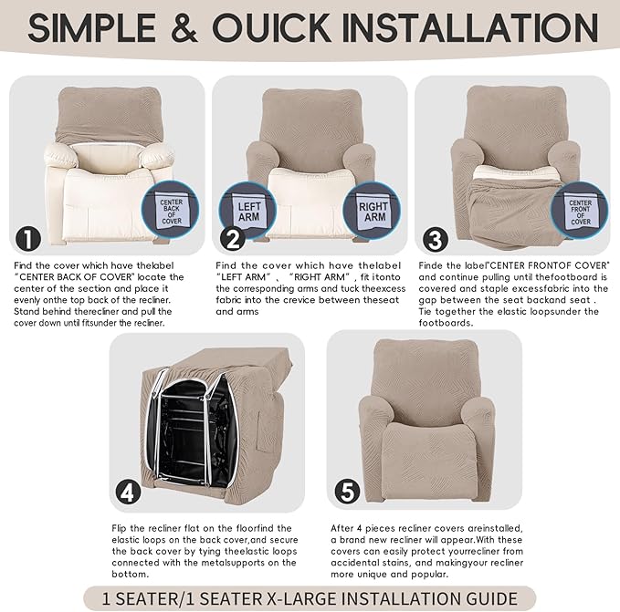 Recliner Chair Covers, 4-Piece Stretch Geometric Strokes Jacquard Reclining