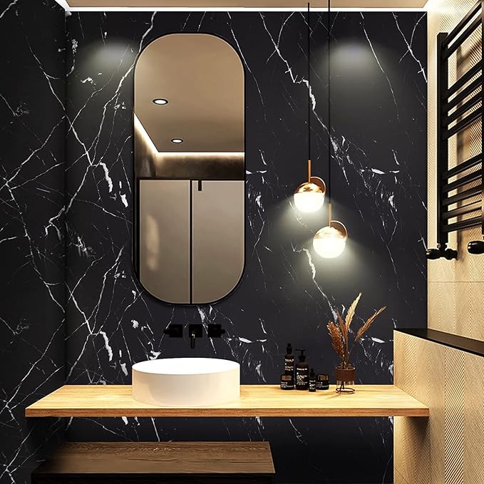 practicalWs 11.8"×78.7" Black Marble Contact Paper Matte Peel and Stick Kitchen