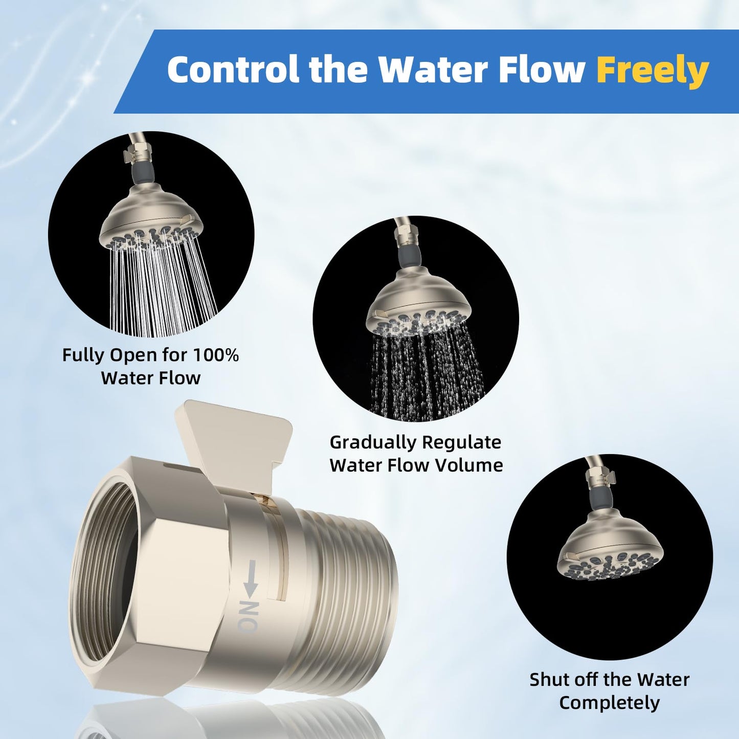 Hibbent All Metal 1 Pack Shower Head Flow Control Valve, G1/2 Brass Shut-off Valve with Metal Handle Lever, Shut OFF Water Flow Control Regulator for Handheld Shower, or Bidet Sprayer, Brushed Nickel