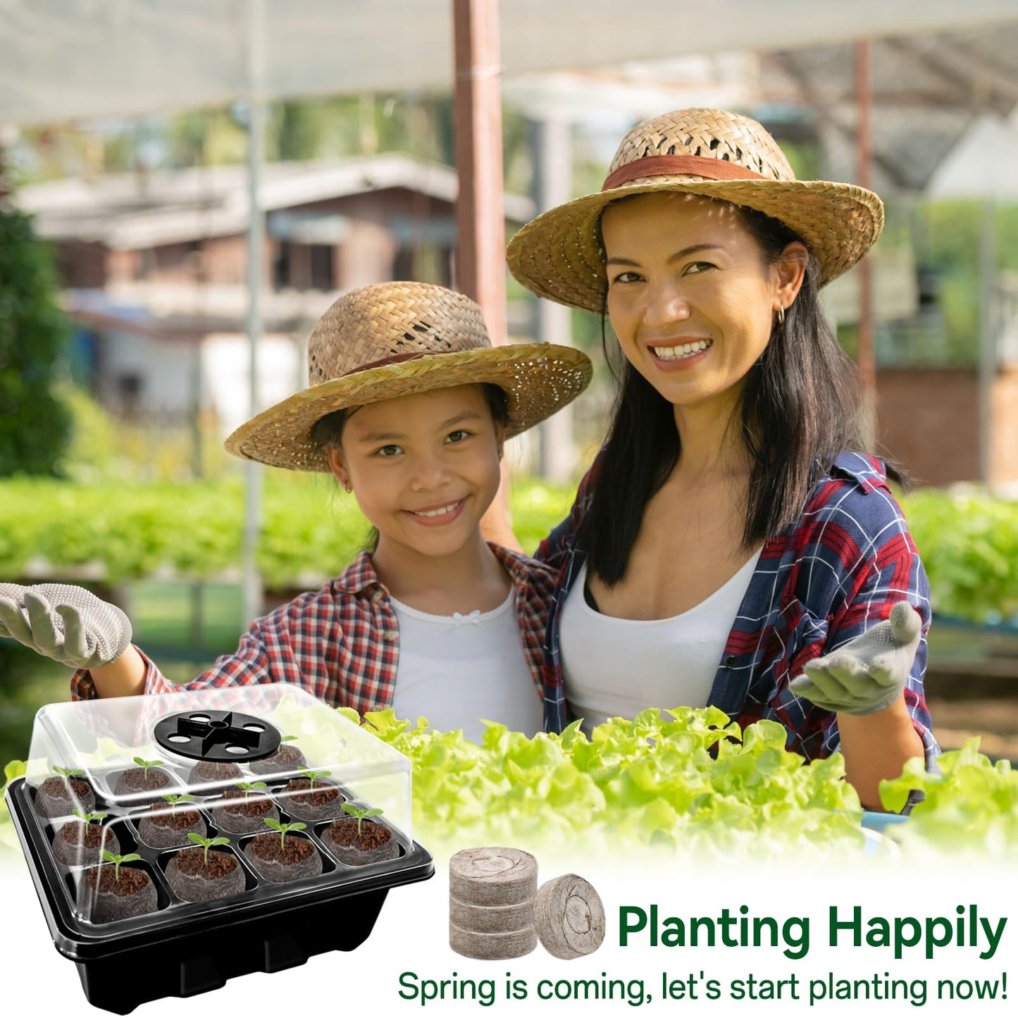 Halatool 8 Pack Seed Starter Tray with 100 PCS Peat Pellets, 96 Cells Black Seeding Starter Trays for Organic Seed Starter Soil Pods for Planting Vegetables Plants Flowers - Starting Seeds Kit