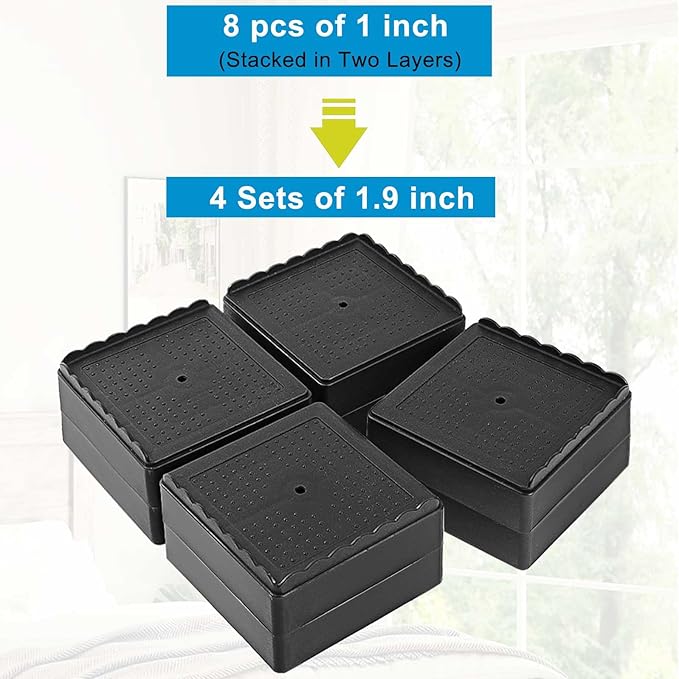 Bed Risers 1 inch, 2 inch, 3 inch, 4 inch Heavy Duty, Adjustable Furniture Riser