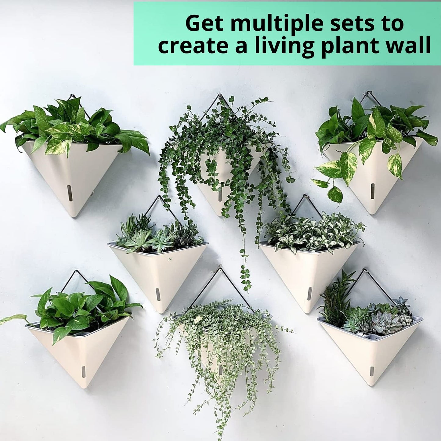 LaLaGreen Bundle - 12" x 4 Pack Black + 12" x 2 Pack White Large Self Watering Geometric Hanging Flower Vase Vessel with Metal Hanger, Modern Stylish Wall Mounted Succulent Pot Holder Decor