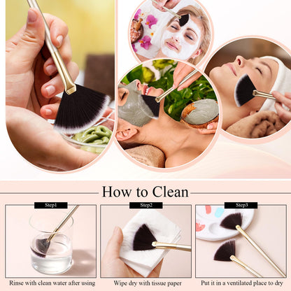 9 Pieces Facial Fan Mask Brushes, Soft Facial Applicator Brushes Tools for Peel Glycolic Makeup for Mud Cream(Champagne)