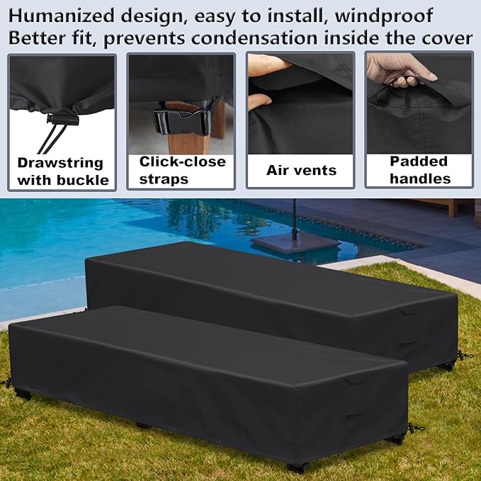 Waterproof Patio Lounge Chair Cover 1 Pack Outdoor Chaise Lounge Covers 600D