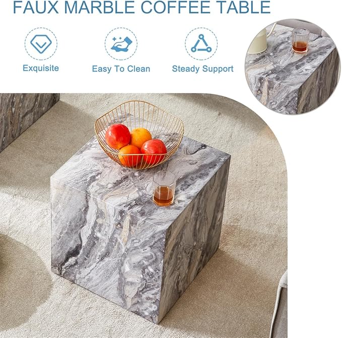 Side Table, End Table Living Room Table, Modern Sofa Couch Table, Faux Marble