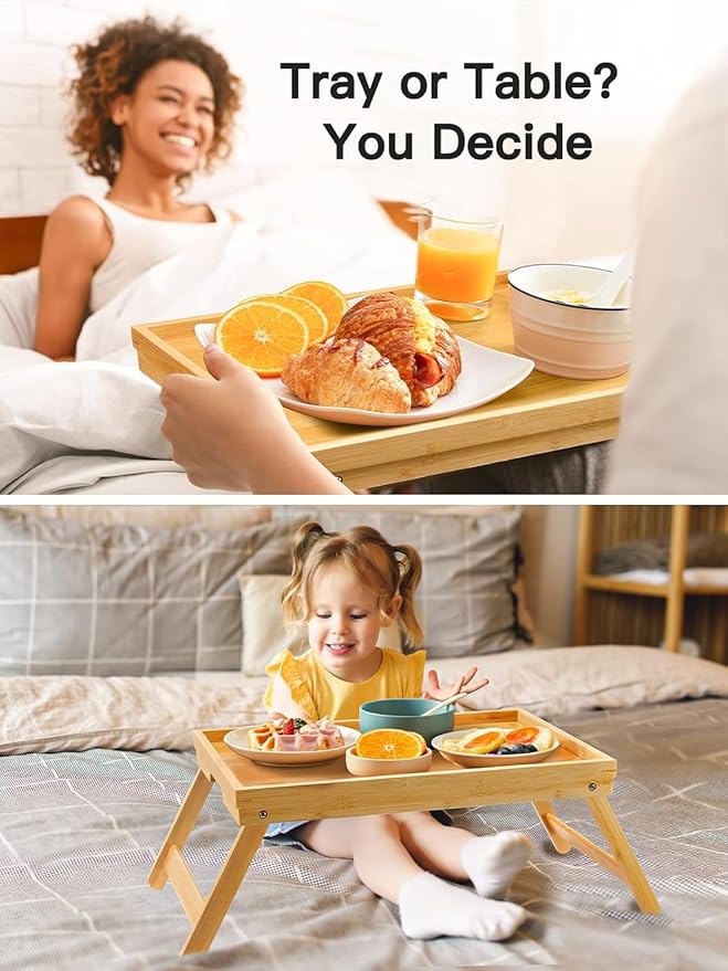Bamboo Bed Tray Table with Foldable Legs, Breakfast Tray