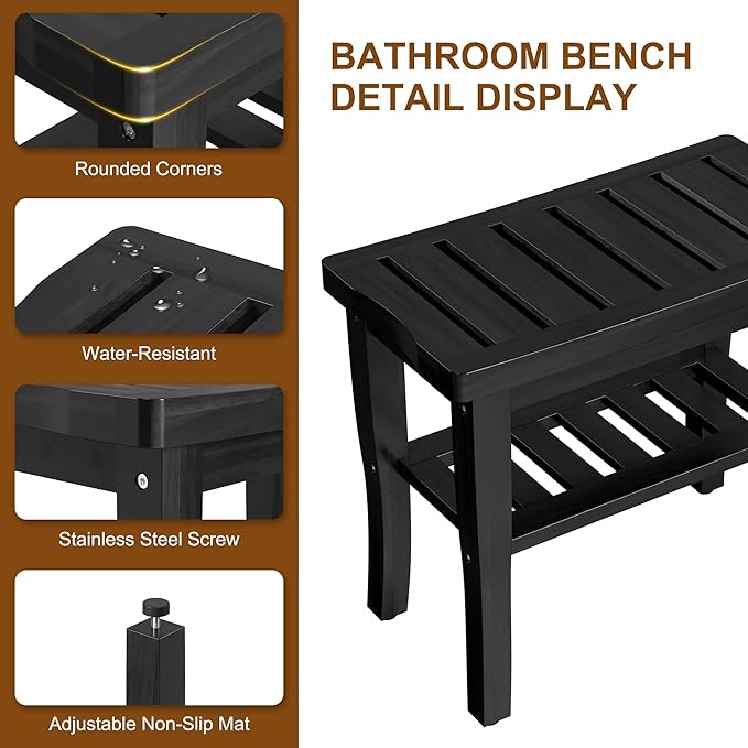 Bamboo Black Shower Bench Stool Shower Chair Seat Adult Women Her Sister Aunt