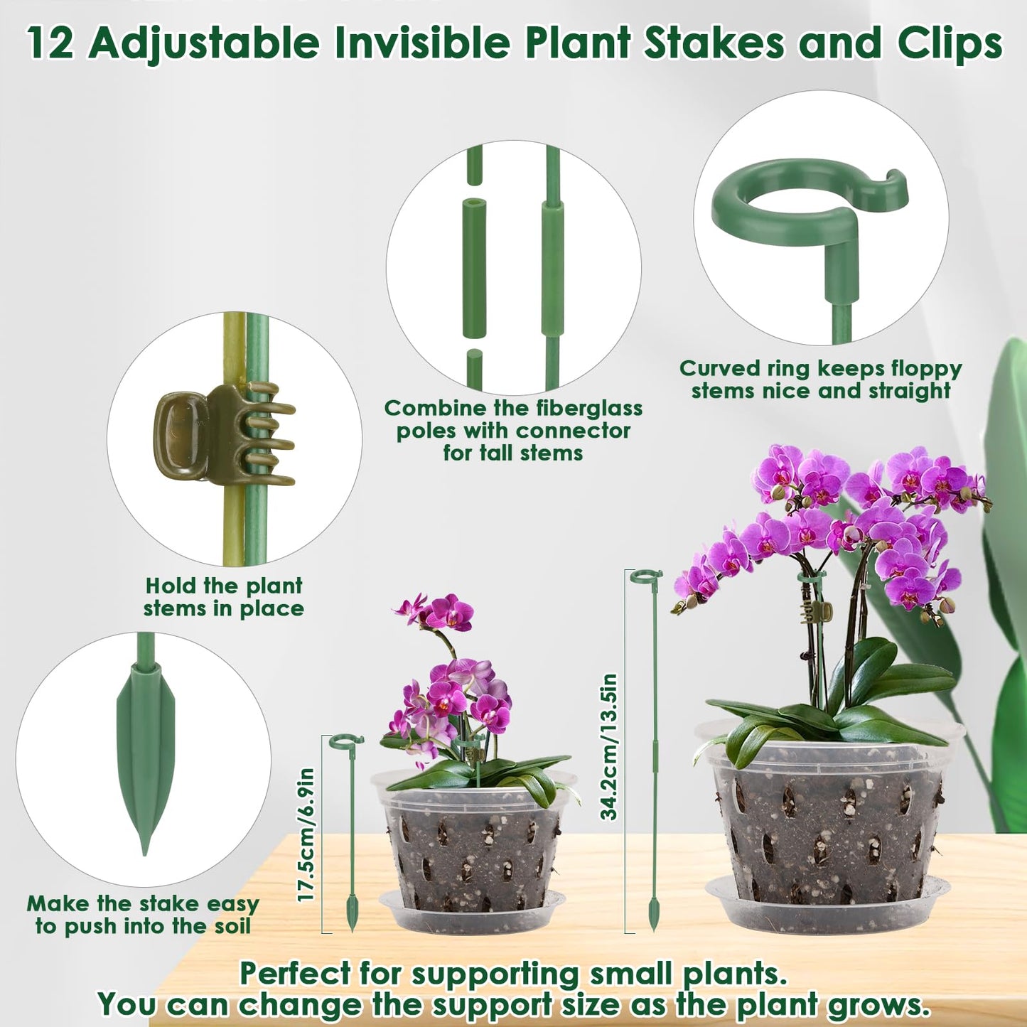 12 Orchid Pots with Holes and Saucers for Repotting, 4" 5" 5.6" 6" Clear Orchid Pot with Green Orchid Stick Clip, Breathable Slotted Plastic Orchid Planter with Drainage for Root Health Indoor Outdoor