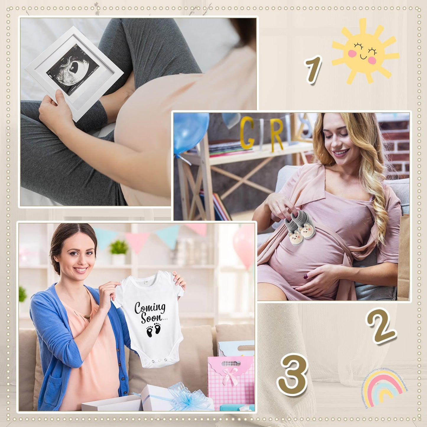 Canlierr 9 Pcs Pregnancy Announcement Set Pregnancy Reveal Ideas Felt Letter Board Baby Bodysuit Booties Photo Frame Bear Plush Wood Blocks for Coming Soon Baby Announcement(White)
