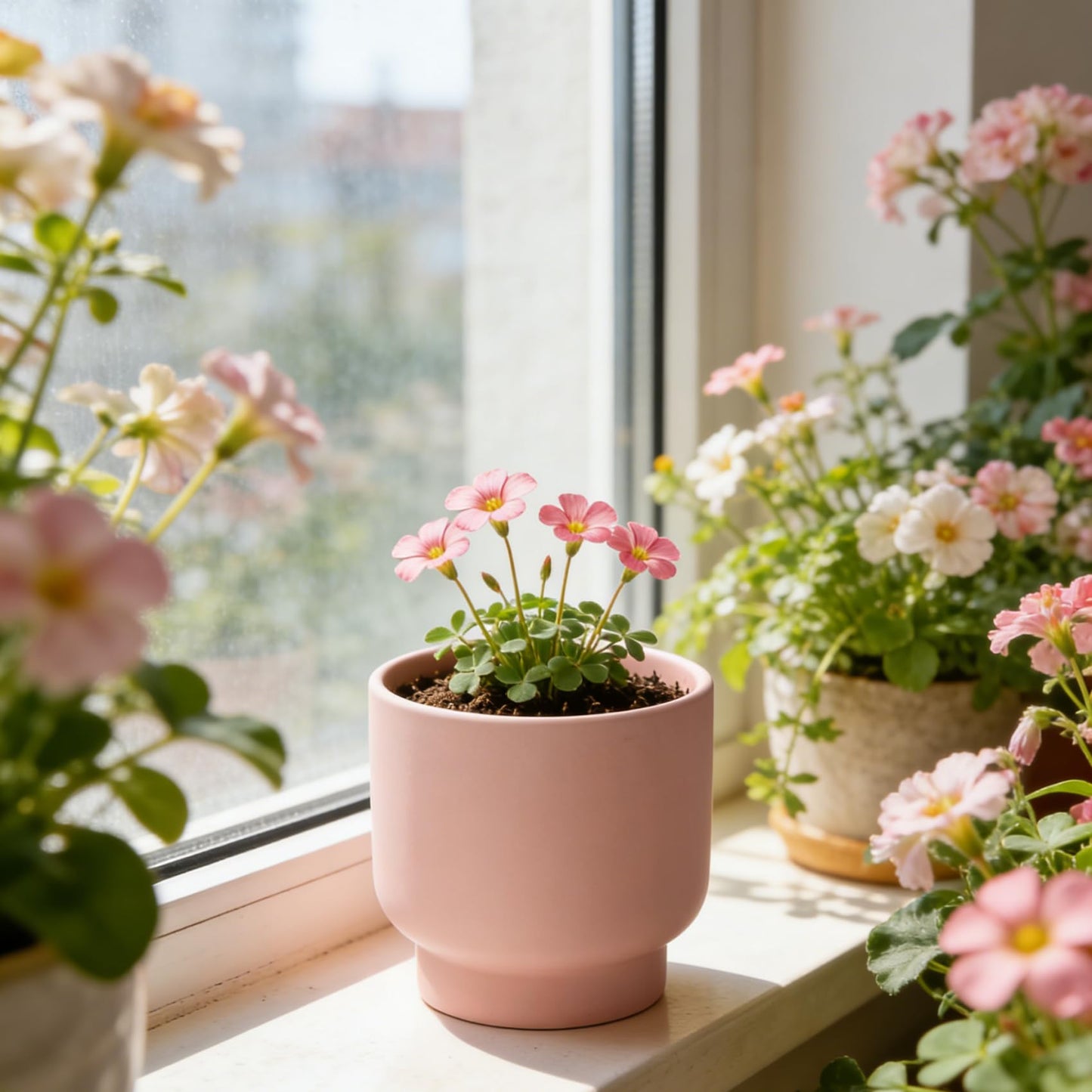 LB Pink Ceramic Plant Pots for Indoor Plants, Succulent Planters Ceramic Plant Pot, Cute Flower Pots for Living Room Office Home Decor, Round Flower Pot of 4.3 Inch(Plant Not Included)