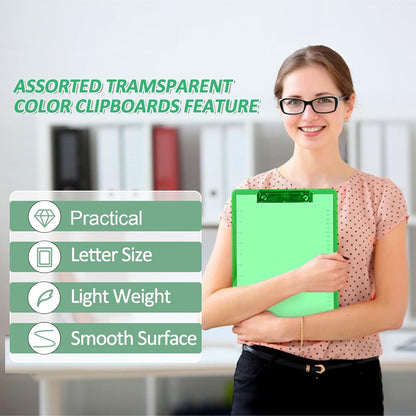 Plastic Clipboards, PANDRI 30 Pack Clear Colored Clipboards, Low Profile Clip Board 12.5 x 9 Inch Standard Letter Size, Office Supplies Classroom