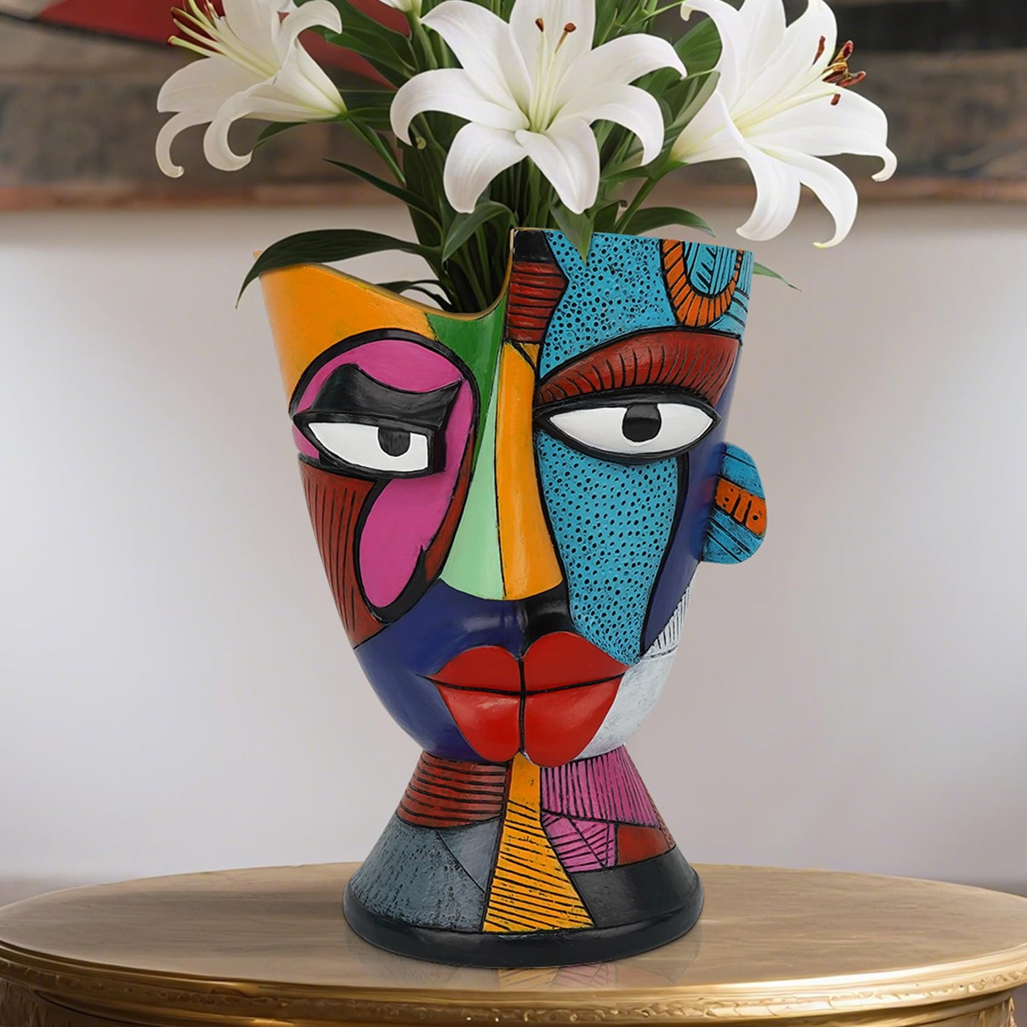 U WONDERFUL Abstract Face Planters Pots Head 7.8 Inch with Drainage - Decorative Plant Pots Retro Rainbow Design, Cute Unique Planter for Succulents/Snake Plants/Cactus Indoor & Outdoor