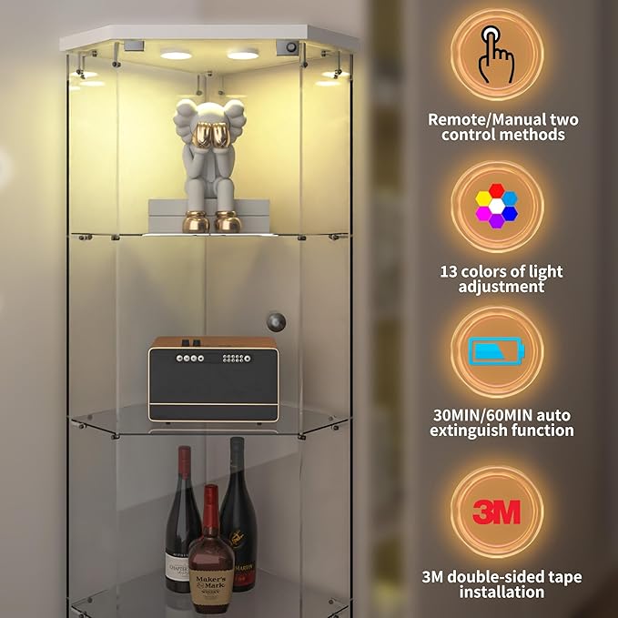 LFT HUIMEI2Y Glass Display Corner Cabinet 4-Shelf, Curio Cabinets Fast