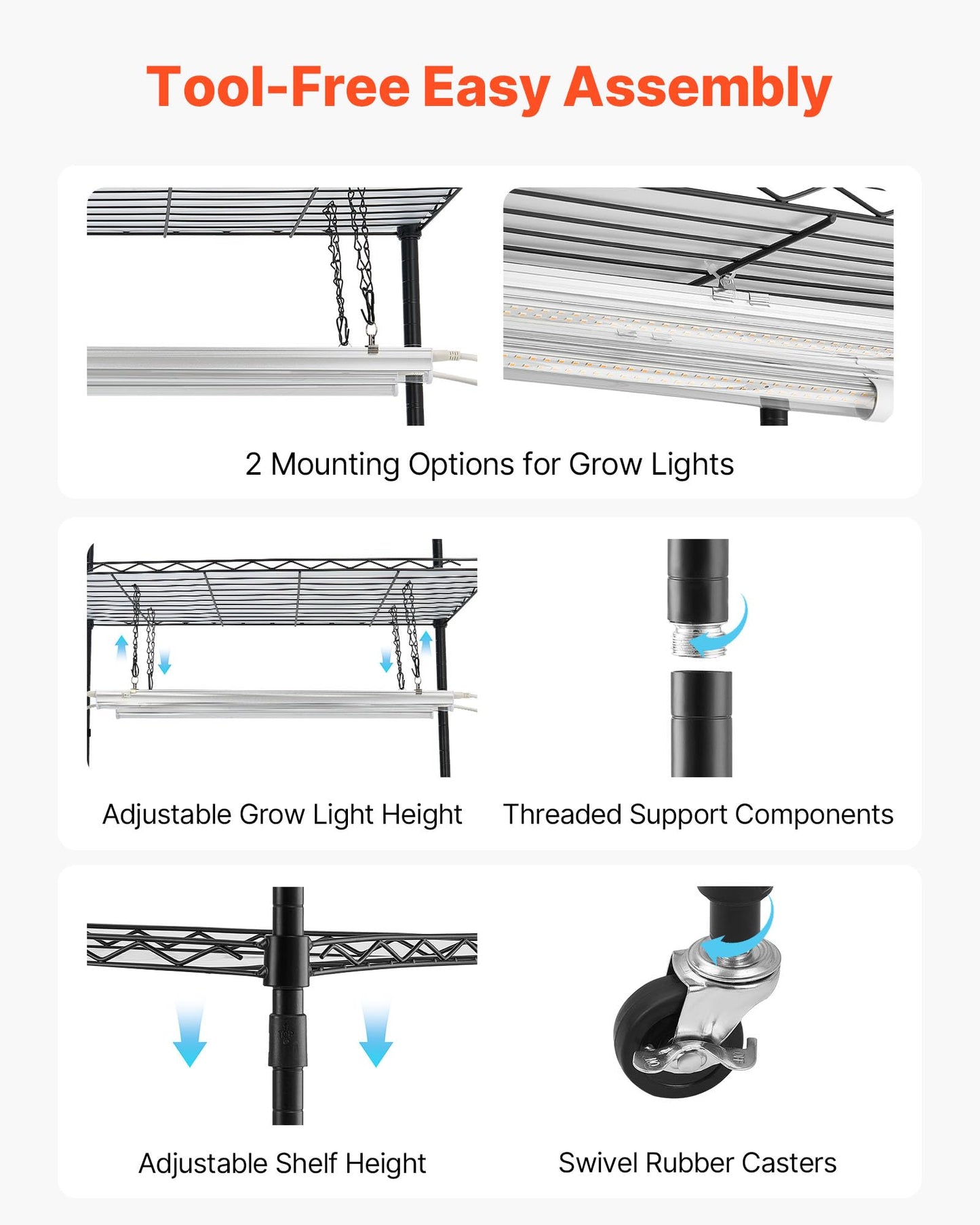 VEVOR Plant Shelf with Grow Light, 6-Tier Indoor Plant Stand, 71 in Tall Plants Display Rack with Wheels & 4/9/14H Timer, 80W T5 LED Full Spectrum Grow Lights, Flower Pot Holder for Seed Starting