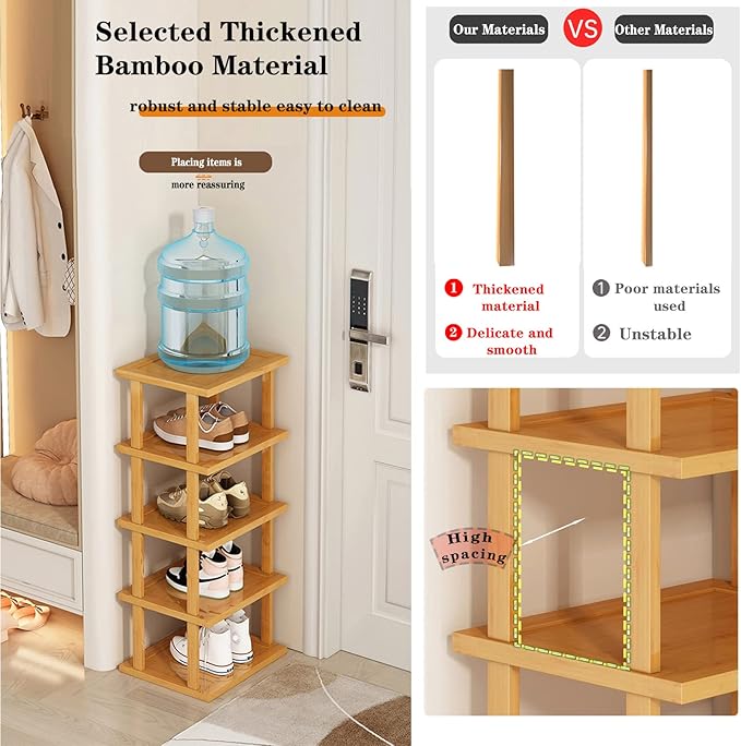 SAN HE Bamboo Shoe Rack 17 Tier- Vertical Shoe Rack