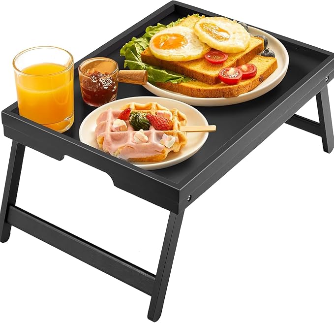 Bamboo Bed Tray Table with Foldable Legs, Breakfast Tray