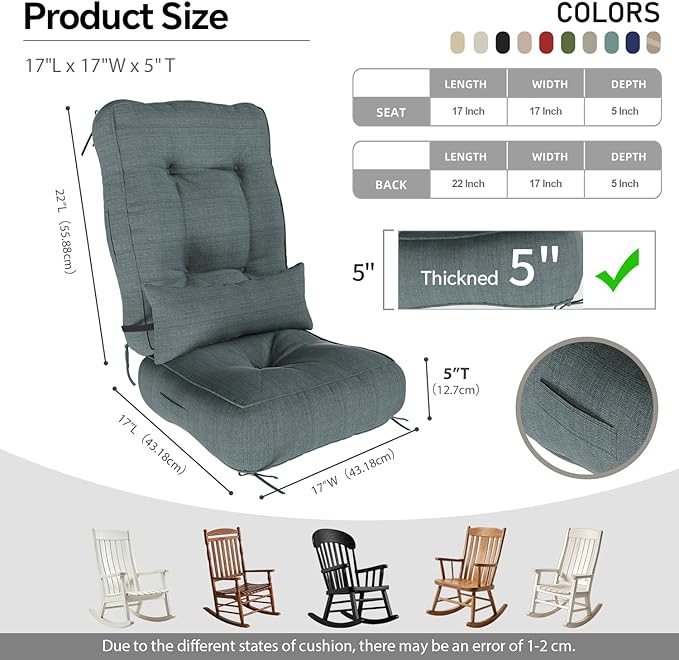 Rocking Chair Cushions with Pillow, Waterproof and Fade-Resistant Thicken
