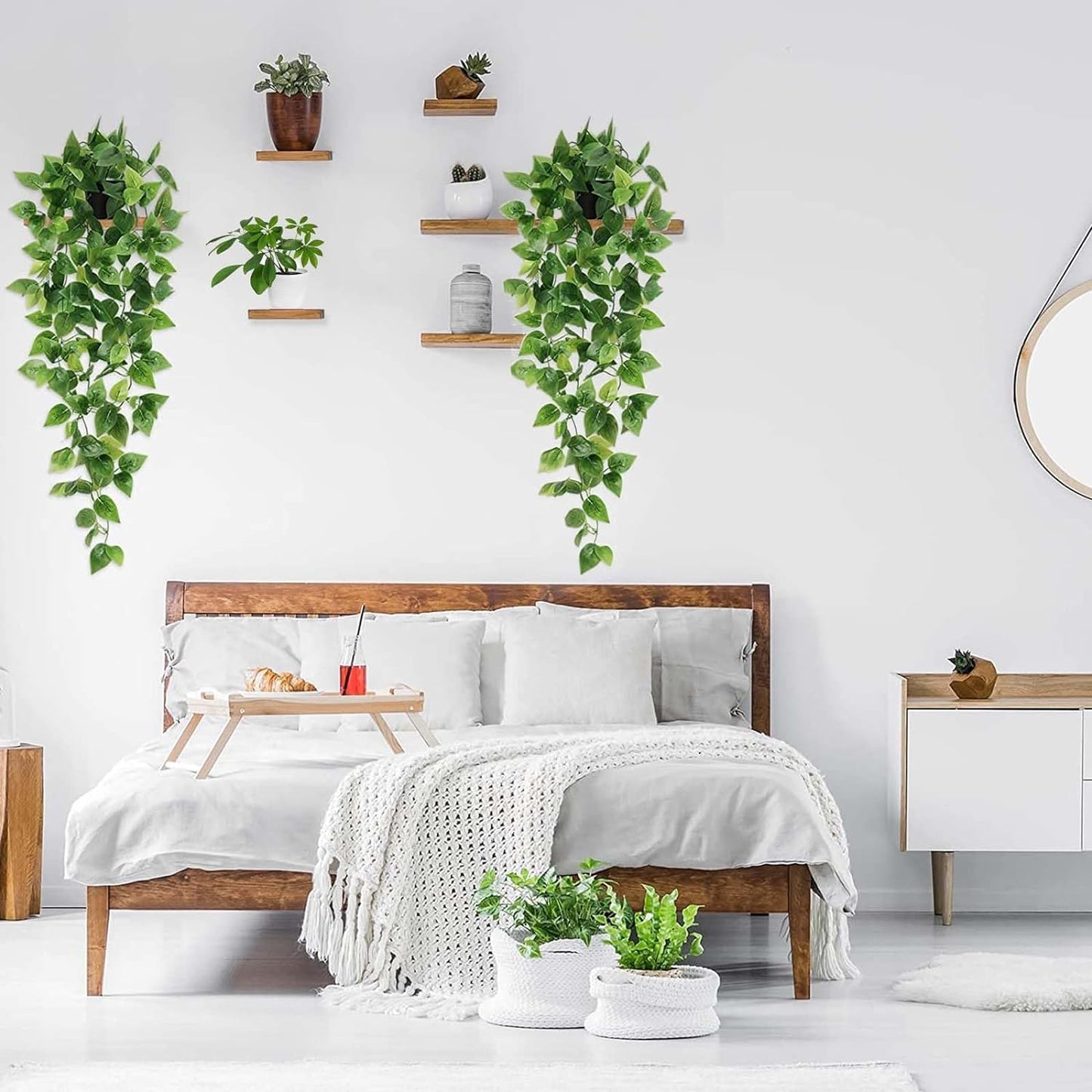 BLEUM CADE Fake Hanging Plants, 8pcs Artificial Pothos Vines Greenery for Wall Home Living Room Office Indoor Outdoor Decor (No Baskets)