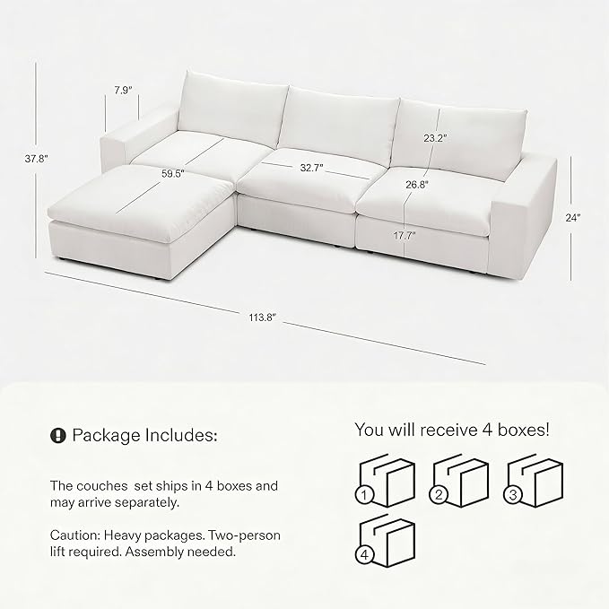 Cloud Couch Sectional 113.2'' Oversized Modular Deep Seat Sofa L Shaped Comfy