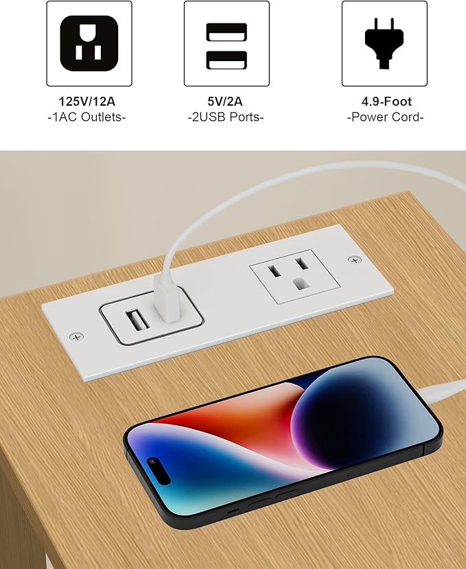 TUTOTAK Small End Table with Charging Station, Narrow Side Table with USB Ports