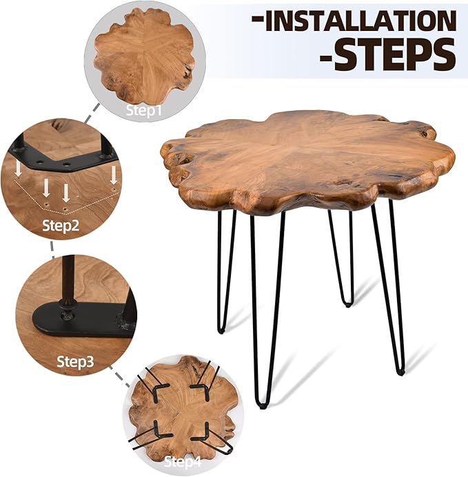 27.5 Inch Live Edge Side Table, Wood Freeform Small End Table