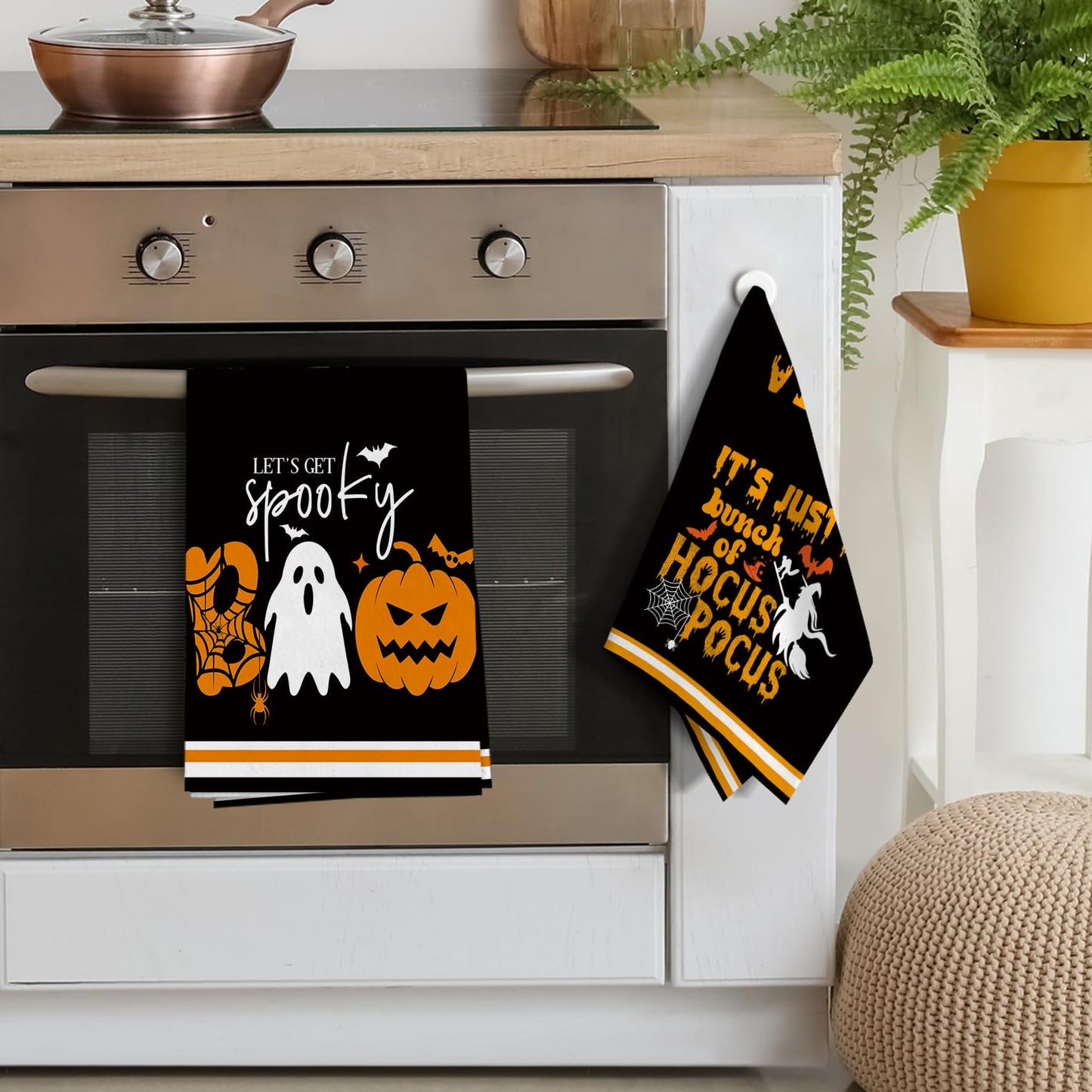 Pintukee Halloween Kitchen Dish Towels Absorbent Spooky Ghost Boo Pumpkin Tea Towels Halloween Kitchen Decor