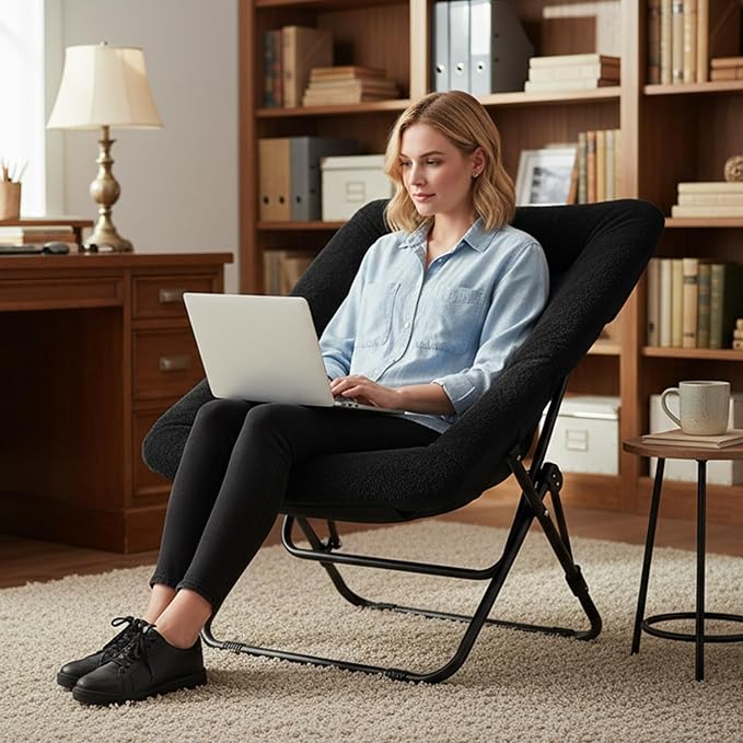 Tiita Comfy Folded Chair, Soft Faux Fur Oversized Folding Accent Chair