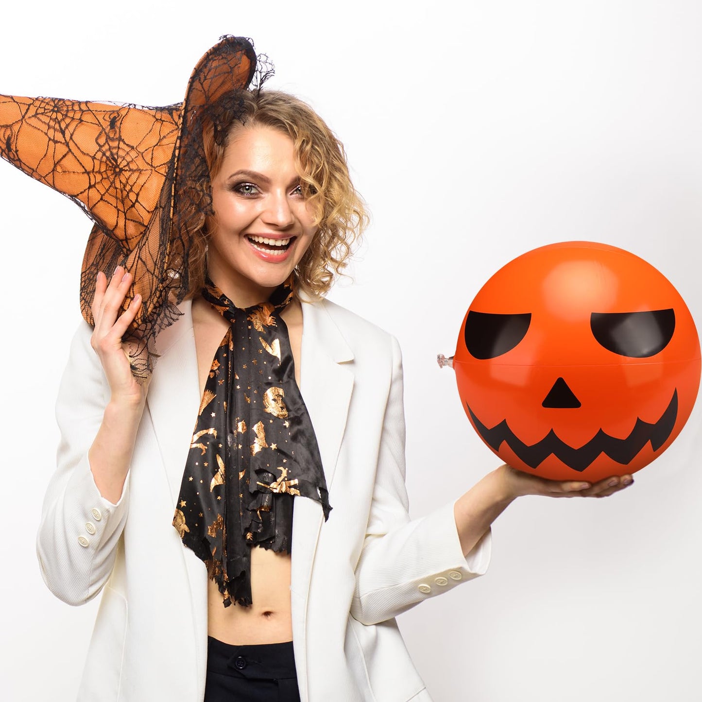 Wettarn 12 Pcs Halloween Pumpkin Beach Balls Bulk Halloween Inflatable Plastic Jack O Lantern Party Decoration Blow up Props for Carnival Prizes