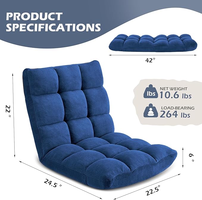 Folding Floor Gaming Chair 14-Poistion Cushioned Adjustable Floor Lazy Sofa