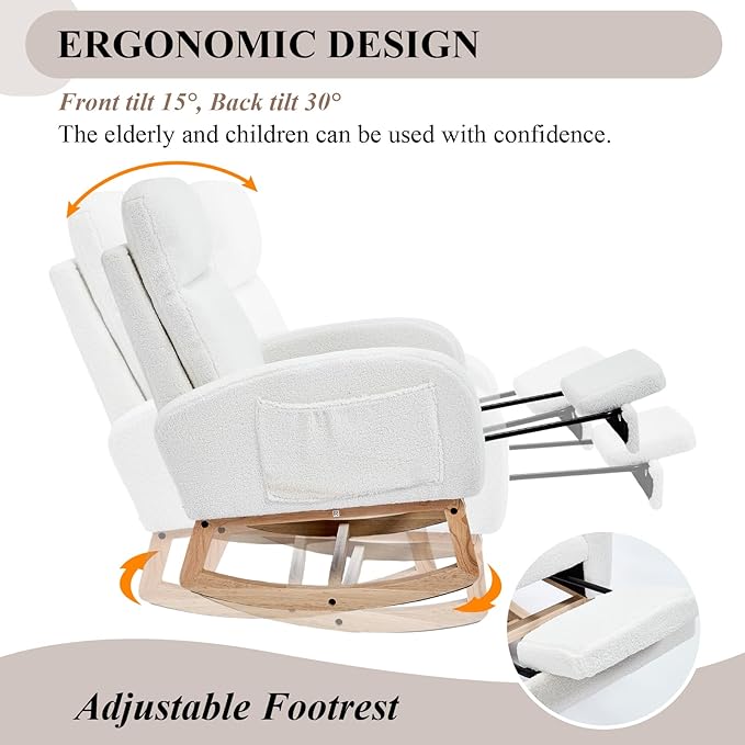 NIOIIKIT Oversized Nursery Rocking Chair, Teddy Upholstered Glider Chair