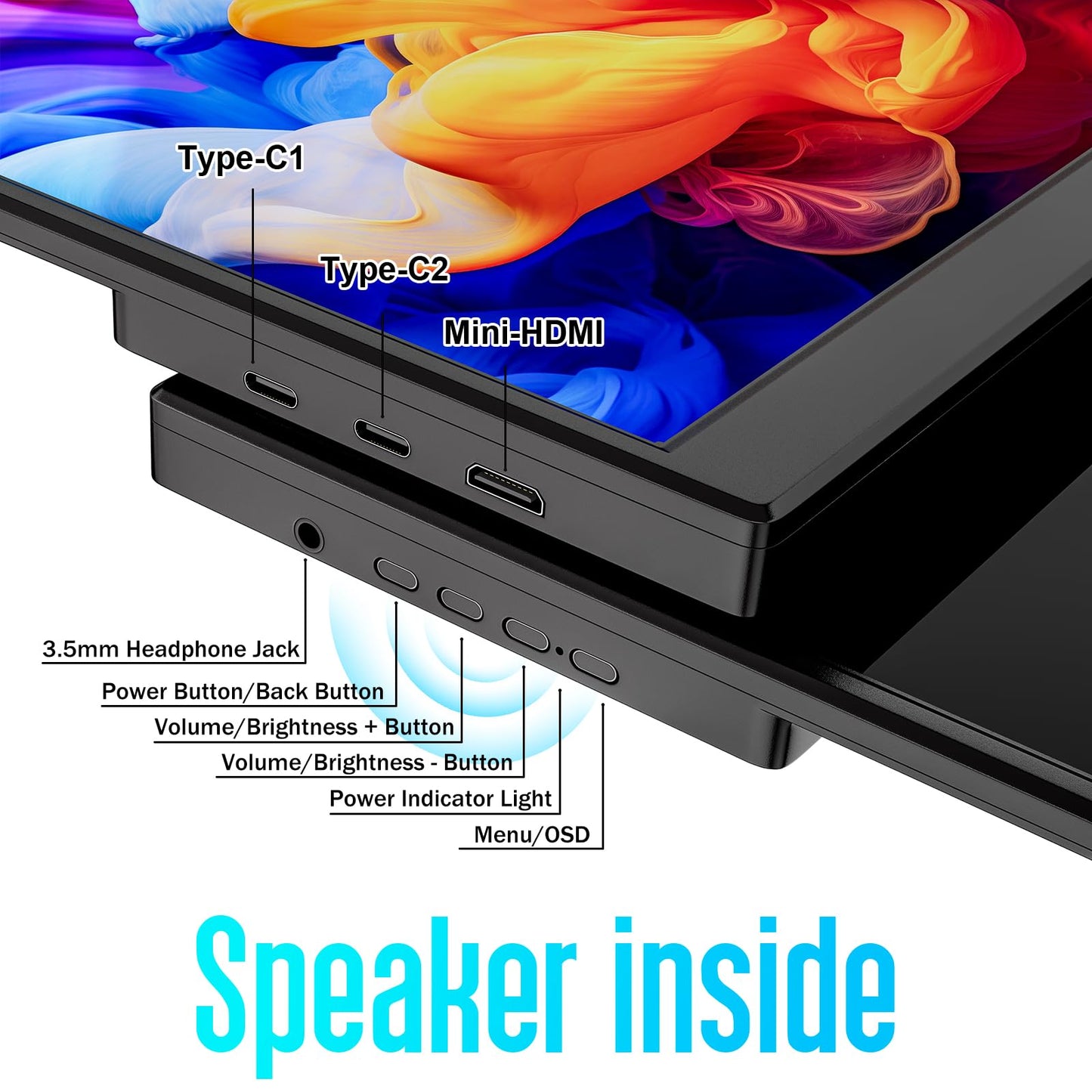 MSCMPOVA Portable Monitor 15.6 Inch 1080P FHD USB-C HDMI Ultra-Slim Travel Monitor with Kickstand & Speakers, IPS Gaming Display Screen Extender for Laptop PC Mac Phone PS Xbox Switch