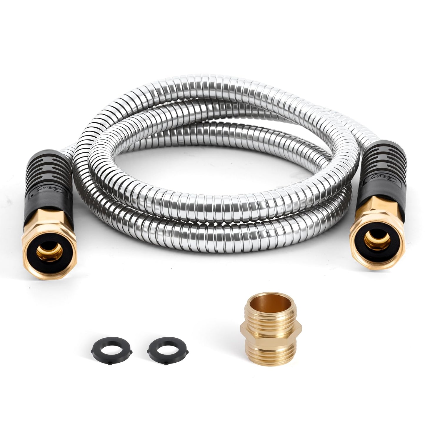 Cesun Short Garden Hose 5 ft with Female to Female Connector, Small Metal Leader Hose, Drinking Water Hose, Flexible, Lightweight Stainless Steel Water Pipe for RV, Outdoor, Yard, 5ft x 5/8"