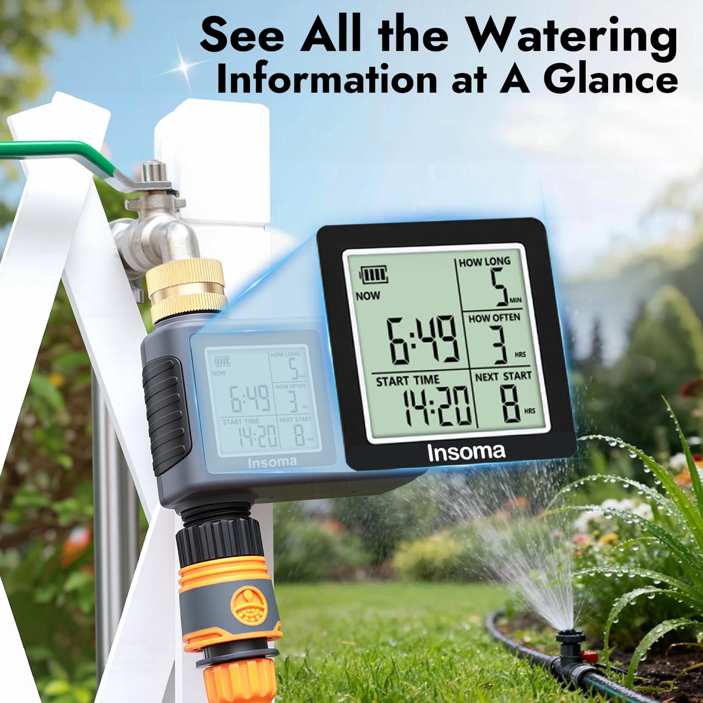 Sprinkler Timer with Brass Inlet & Outlet, Water Timer for Garden Hose with Auto/Manual/Rain Delay Mode, Easy Setup Hose Timers for Lawn, Garden, Vacation Watering,1 Outlet
