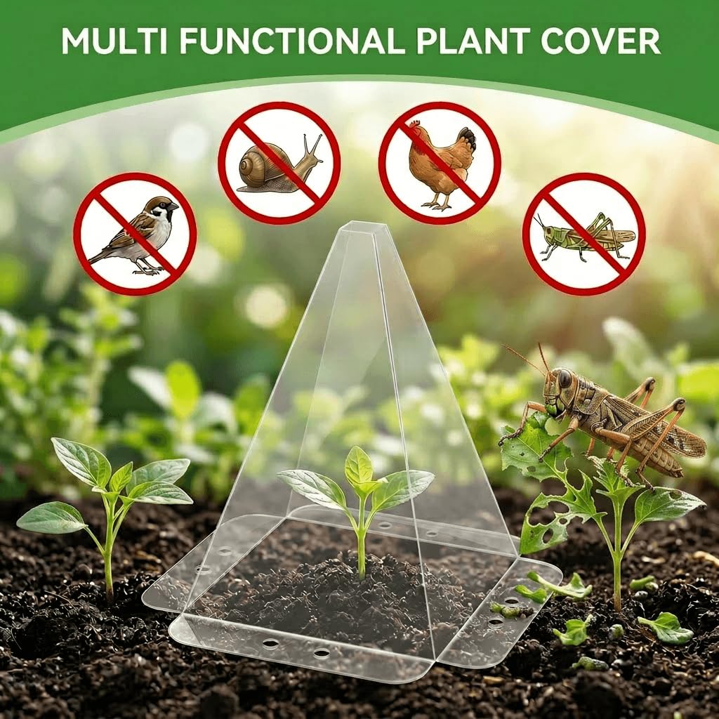 SENWELL-KA 20 Pack Garden Cloches for Plants - Clear Reusable Plastic Seedling Covers with 40 Metal Stakes - Mini Greenhouse Plant Bell Covers for Frost, Sun, Pests Protection(7.8" x 11")