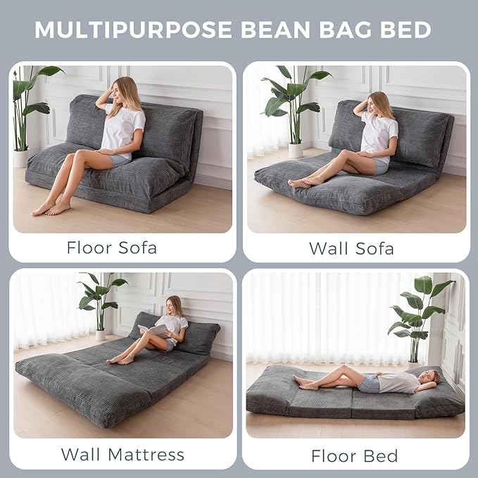 MAXYOYO Folding Sofa Bed, Extra Thick and Long Floor Sofa Convertible Sleeper