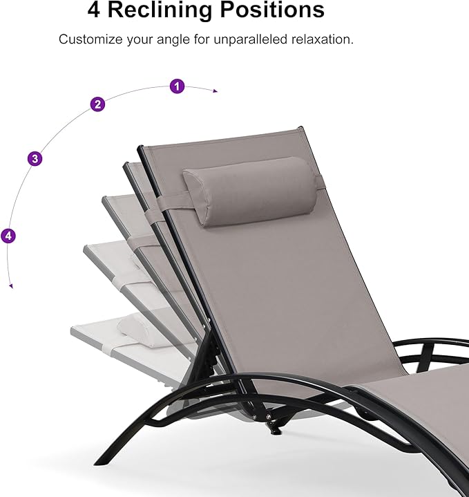PURPLE LEAF Patio Chaise Lounge Set of 3 Outdoor Lounge Chair Beach Pool