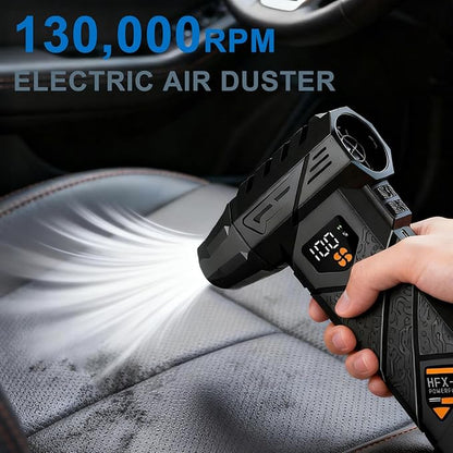 Compressed Air Duster, Car Vacuum Portable Cordless 2 in 1, 130000RPM Electric Air Duster with LED Display&Light, Adjustable Cordless Handheld Blower Vacuum Cleaner for Keyboard, PC, Car and House