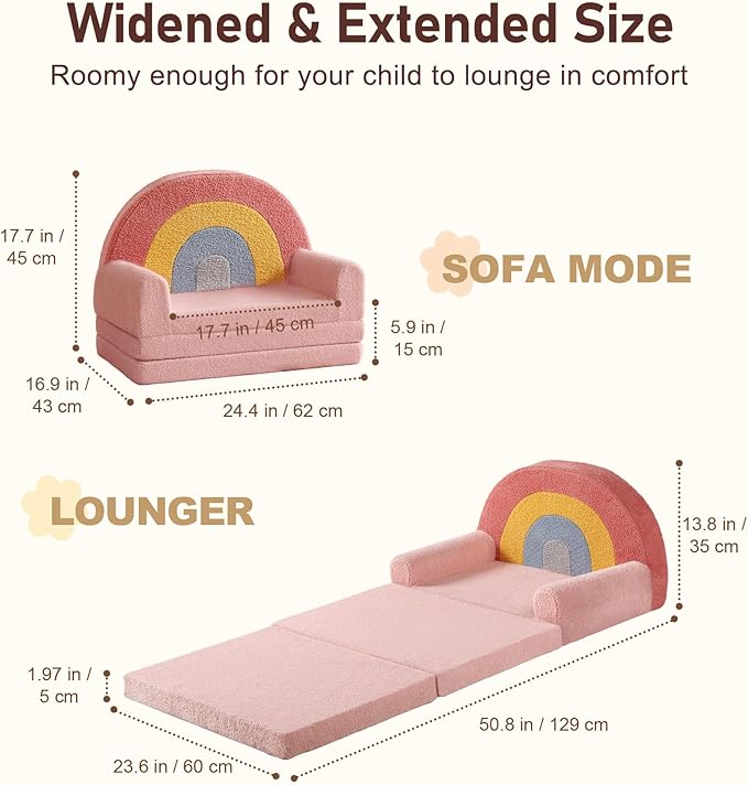 little dove Extra Wide Soft Toddler Couch Fold Out, Comfy Toddler Chair