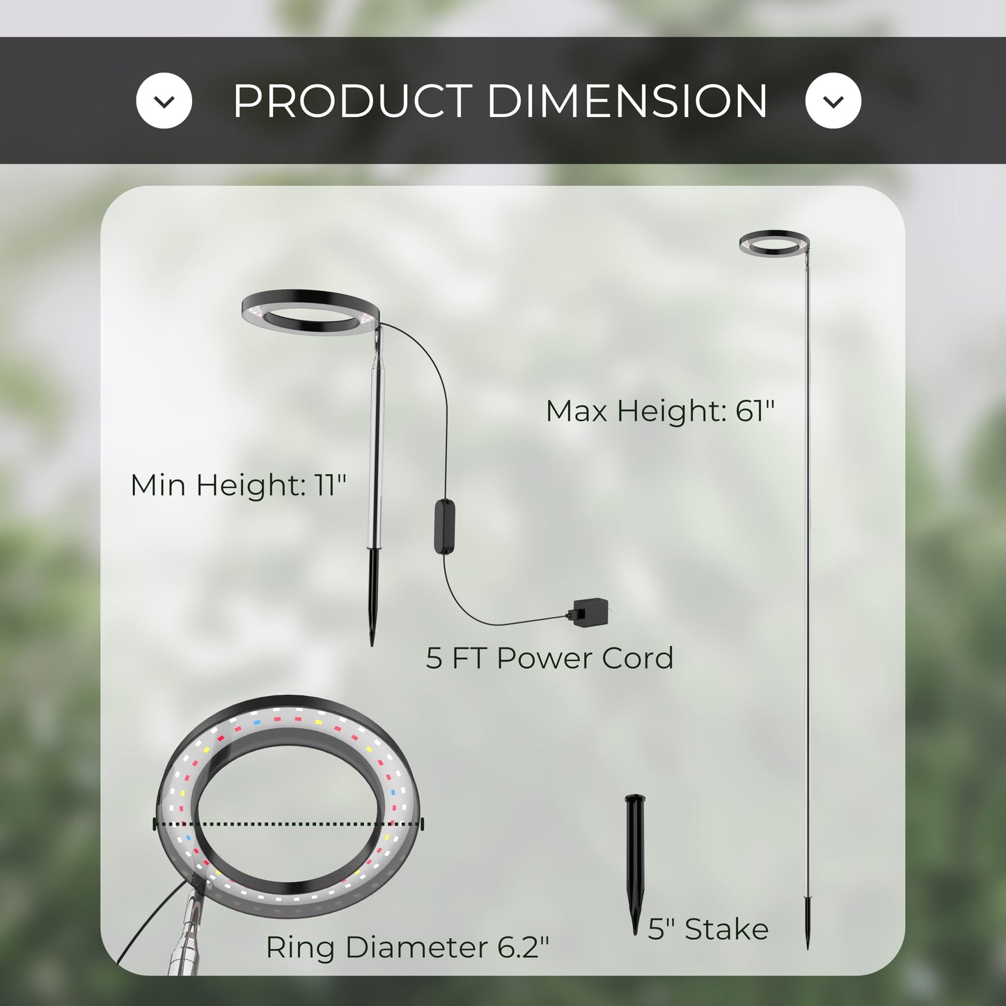 Grow Light in Pot, Full Spectrum LED Plant Grow Light, Height Adjustable, Inline Control for 3 Color Modes Selectable, Auto Timer 3/9/12 Hours, 10 Brightness Levels, USB Plug, for Large Tall Plants