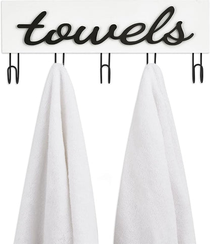 Mkono Towel Holder Wall Mounted Towel Rack Bathroom Decor Rustic White Wood Towel Hooks to Hang Towels Bathroom Robe Coat Clothing, Bath Towel Hanger Storage Home Decor Organizer,Small
