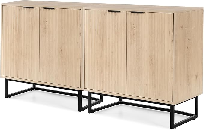 EYYTHUNG Fluted Storage Cabinet Set of 2, Sideboard Buffet Cabinet Modern