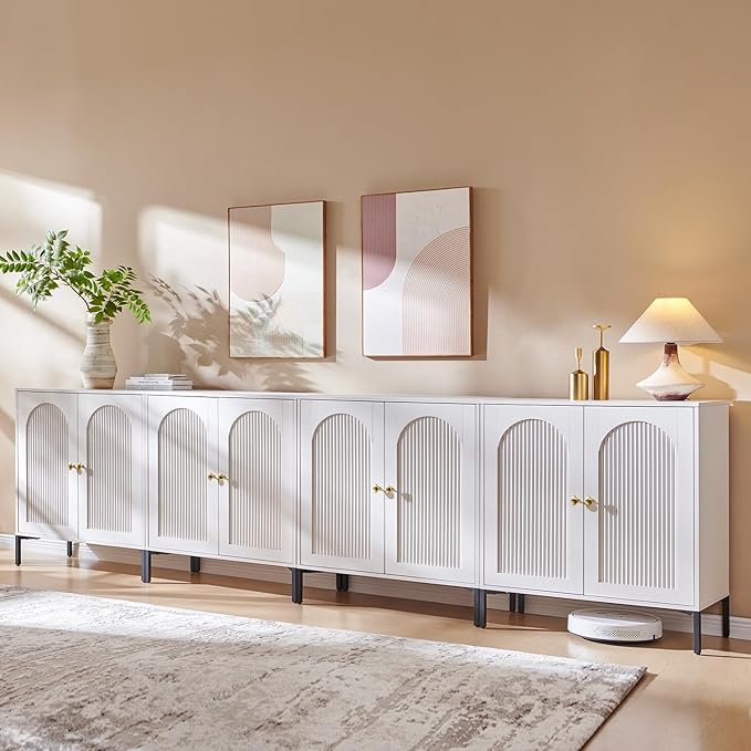 IFBUY Modern Sideboard Buffet Cabinet, 123.5" W Fluted Arched Buffet Cabinet