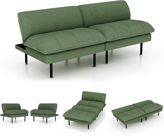 Ribilake 2 Sets 70" Futon Sofa Bed, 4 in 1 Multi-Function Couch Sleeper