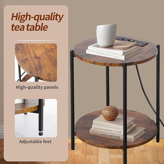 Gawicpy 2 Tier Round Side Table, Folding End Tables Coffee Table Simplistic