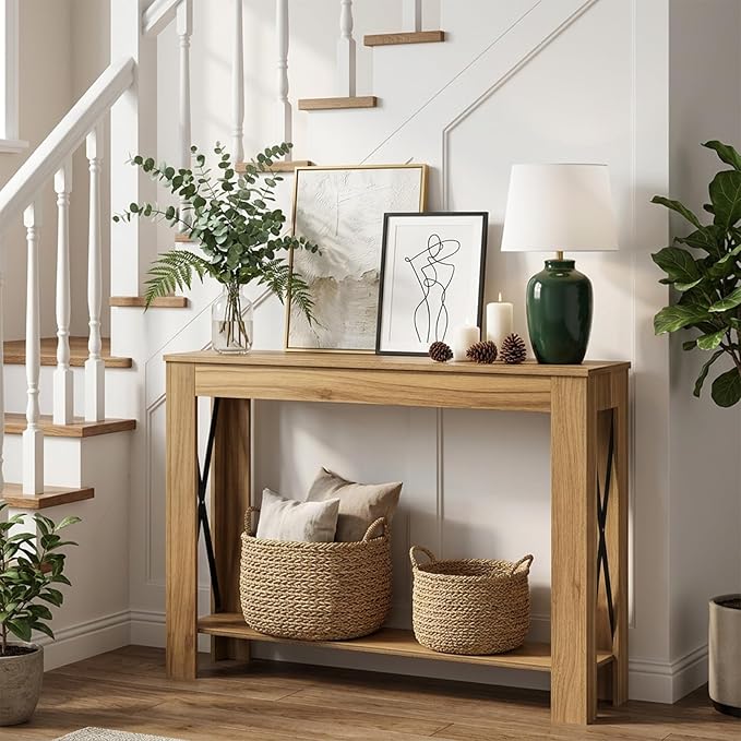 YATINEY Farmhouse Console Table, 39.4'' Small Narrow Entryway Table, Wood Couch